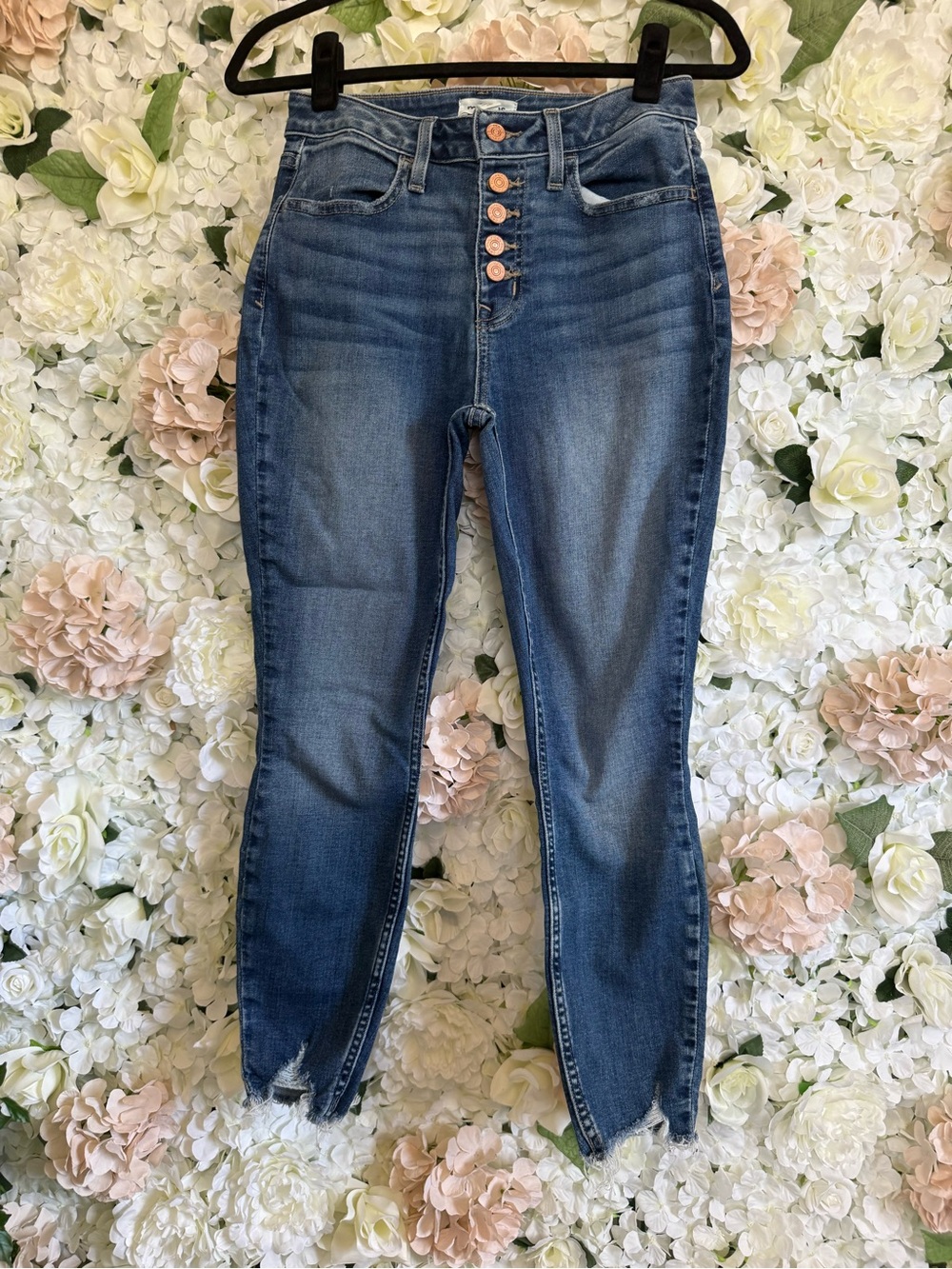 Maurices Dark Medium Blue High-Rise Skinny Jeans with Button Fly